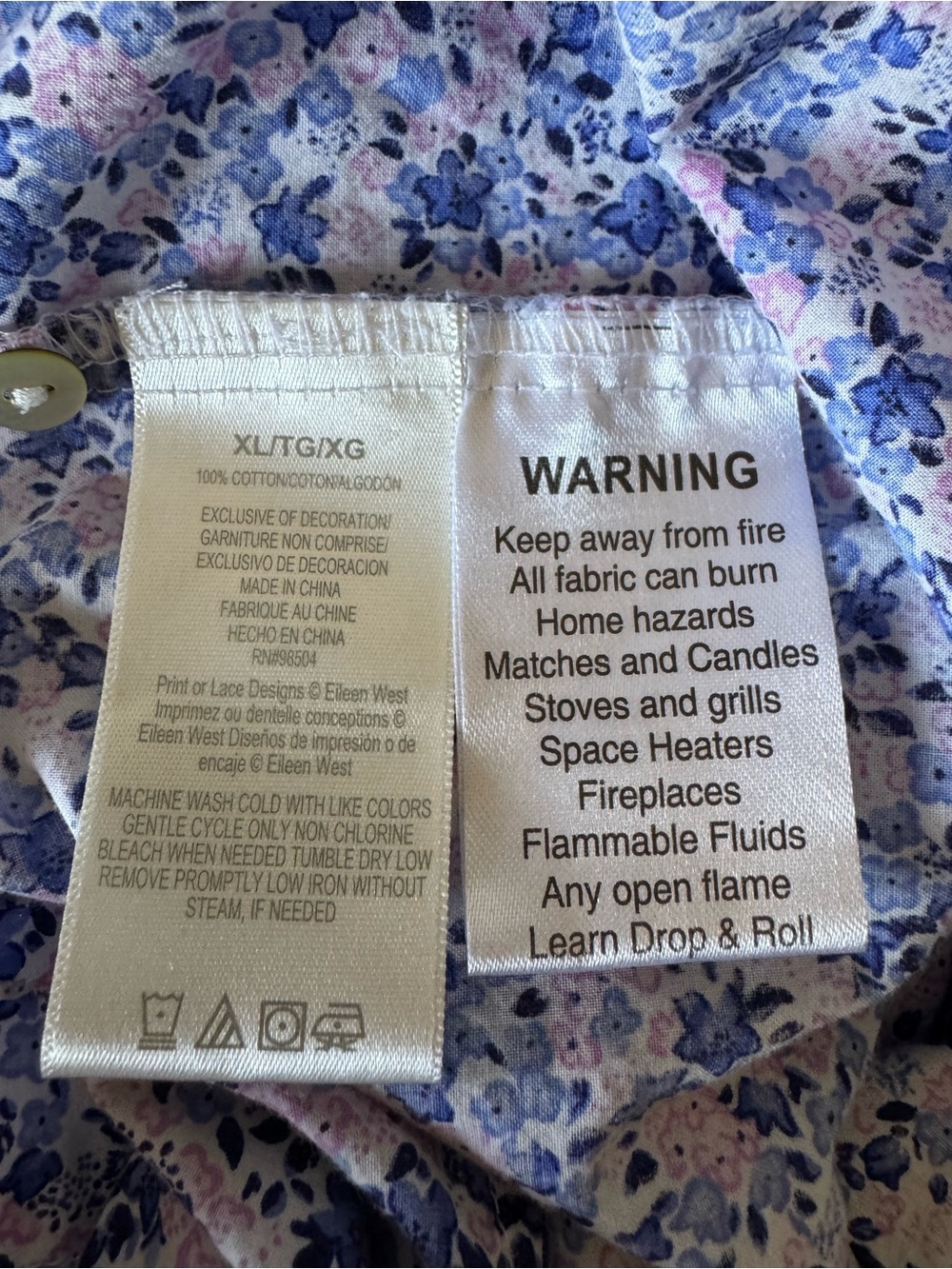 Eileen West XL 100% Cotton Floral Nightgown Lace Ribbon Trim Button Front - Picture 12 of 13